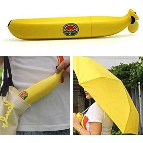 Children Banana Umbrellas Kids Folding Windproof Anti-UV Rain Sun Mini Umbrella Novelty Kids Gifts with Banana Shape Box