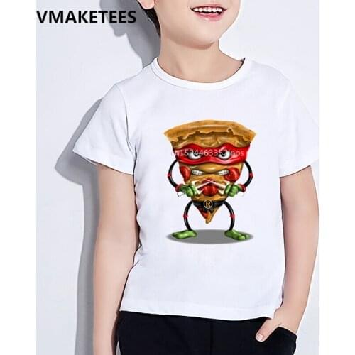 Ninja Pizza Cartoon Print T-shirt Children Funny Food Baby Clothes Kids Summer Short Sleeve Girls & Boys T shirt ,HKP2087