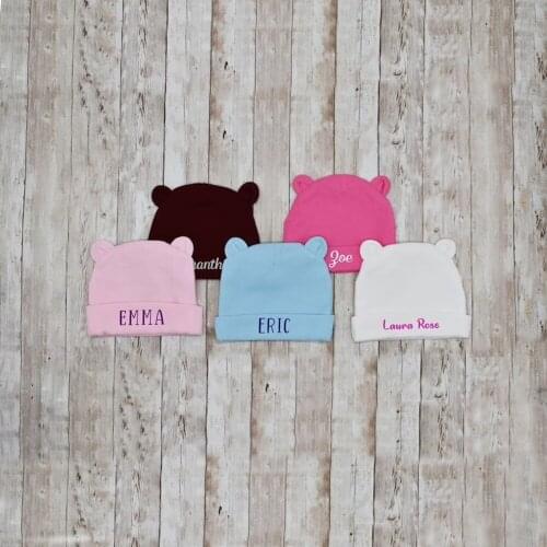 Personalized Name Newborn Infant Bear Hat Custom Hospital Boys Girls Beanie Hat Unique Little Babys Birth Gifts