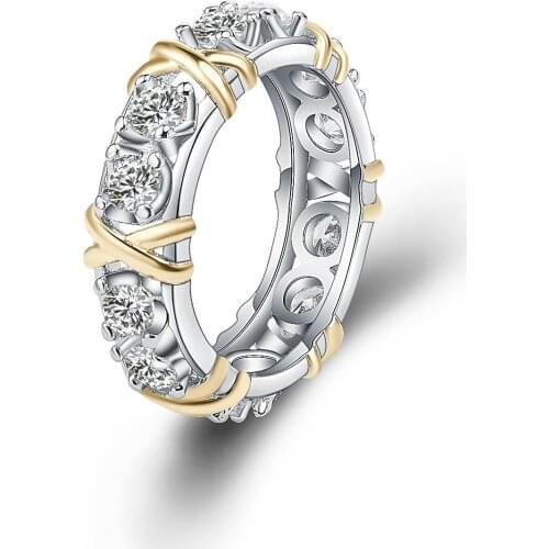 Trendy Jewelry White Cz Ring Men Gold Color X Shape Exquisite Crystal Ring Micro Paved Cubic Zirconia anel For Women Bague Femme