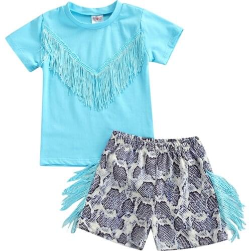 2Pieces Kids Casual Set Baby Girl Clothing Solid Color O-Neck Sleeveless T-shirt Serpentine Print Shorts for Summer 1-6 Years