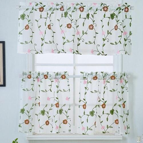 Flower Pattern Through Rod Short Curtain Home Kitchen Cafe Gift Shop Decoration