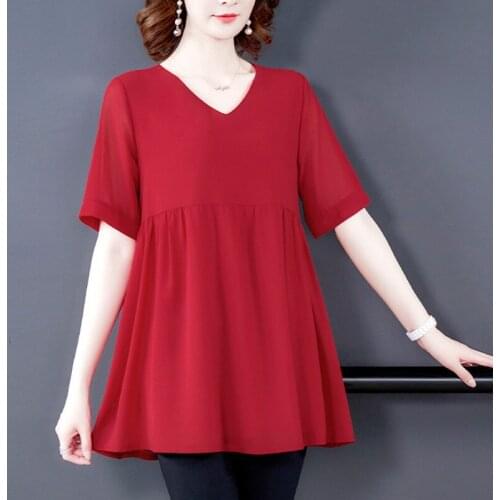 Summer Solid Chiffon Women Blouse Plus Size Ruffles Elegant Blouses Half Sleeve Casual Shirt Office Work Shirts Plus Size M-8XL