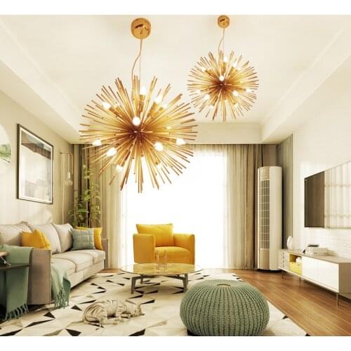 Post-modern Gold Geometric Ball Chandelier Lighting Living Room Restaurant Spark Ball Bar iron lamp