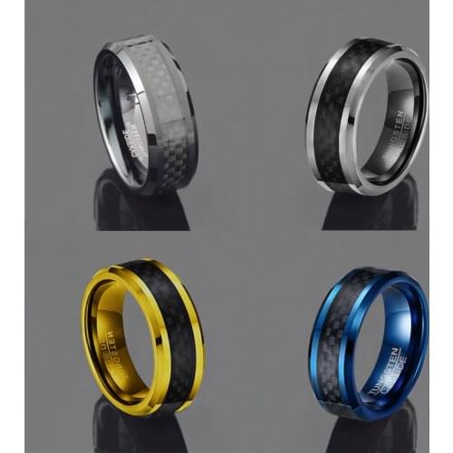 FDLK 4 Color Mens Stainless Steel Wedding Ring Inlay Black Carbon Fiber Wedding Band for Mens Party Fashion Jewelry Gift