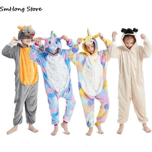 2020 New Winter Flannel Baby Sleepwear Homewear Childrens Pyjamas Kigurumi Unicorn Animal Cartoon Pajamas