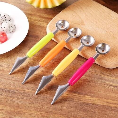 QueenTime 2 In 1 Fruit Carving Knife Ice Cream Dig Ball Scoop Watermelon Baller Melon Spoon DIY Cold Dishes Tool Kitchen Gadgets