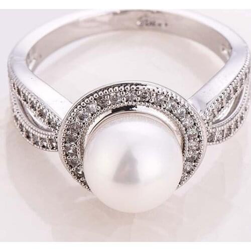 White Pearl Wedding Rings for Women Fashion Jewelry White Crystal Engagement Ring Ladies Accessories Ring Anillos Mujer F5L156