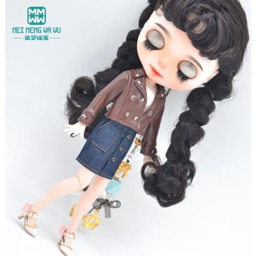 Blyth doll clothes Fashion leather jackets, short skirts for 28-30cm Azone OB 24 accessories girl gift toy