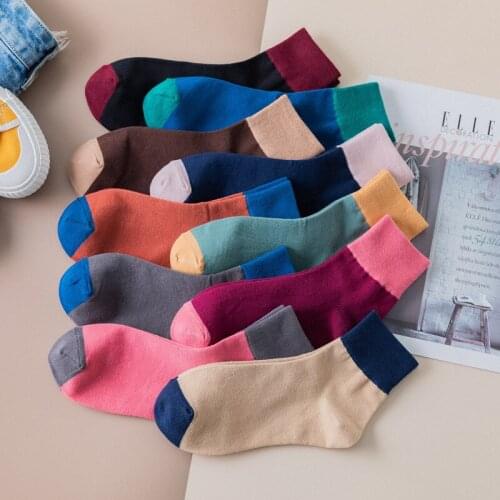 Matching Color Womens Pile Socks Female 1 Pair Socks Retro College Style Middle Tube Socks for Woman Contrast Color Trend Socks