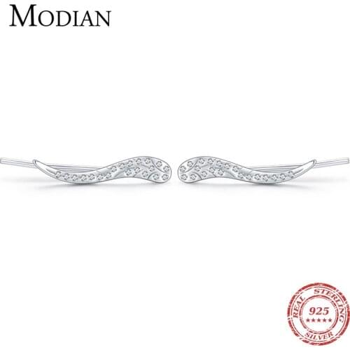 Modian Autumn Simple Line Abstract Ear Studs 100% 925 Sterling Silver Clear CZ Sparkling Long Stud Earrings For Women Jewelry