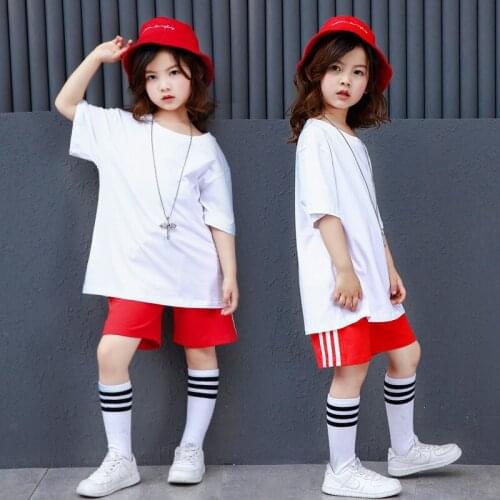 Casual Street Dance Costumes Children Jazz Dance Costume Kids Modern Hip Hop Clothing White DanceWear Outfits Stage Costumes