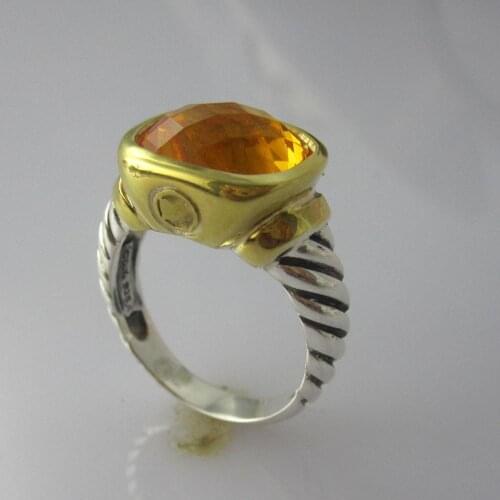 Gold Plated Silver Jewelry Large Citrine Noblesse Ring Brand Jewelry Solid 925 Steling Silver Women Ring Valentines Day Gifts