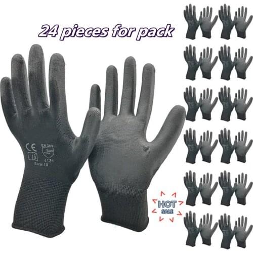 PU EN388 Nitrile Safety Coating Work Gloves Palm Coated Gloves Mechanic Working Gloves 12 Pairs