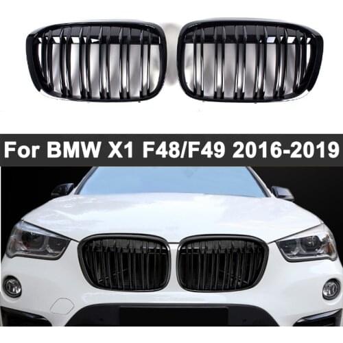 1 Pair ABS Dual Slat Car Front Bumper Grills Kidney Grille For BMW X1 F48 F49 2015-2019 Gloss Black/M Color Auto Accessories
