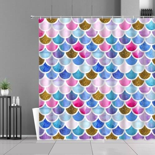 Colorful Fish Scales Printing Shower Curtains Jellyfish Shell Conch Cartoon Children Bathroom Decor Hanging Curtain Waterproof