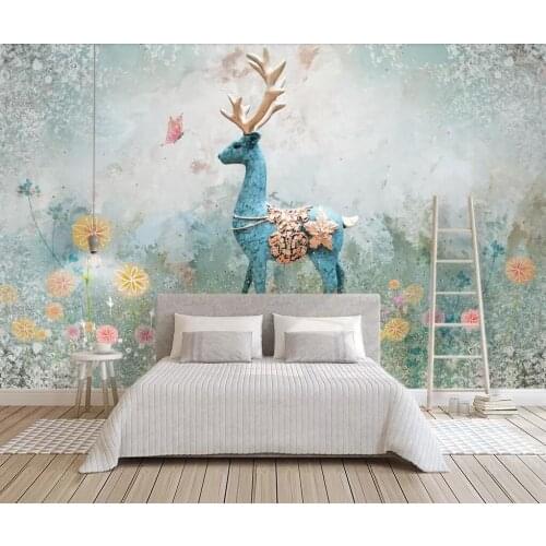 Nordic moose wallpaper mural decoration three-dimensional retro abstract moose background wall