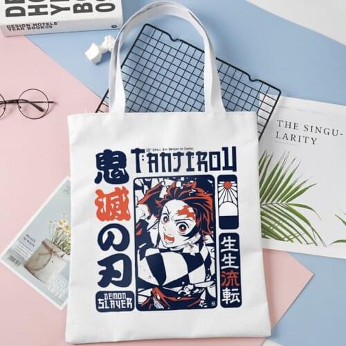 Demon Slayer Rengoku Inosuke Nezuko Kimetsu No Yaiba Zenitsu shopping bag bolsa canvas tote bag foldable boodschappentas
