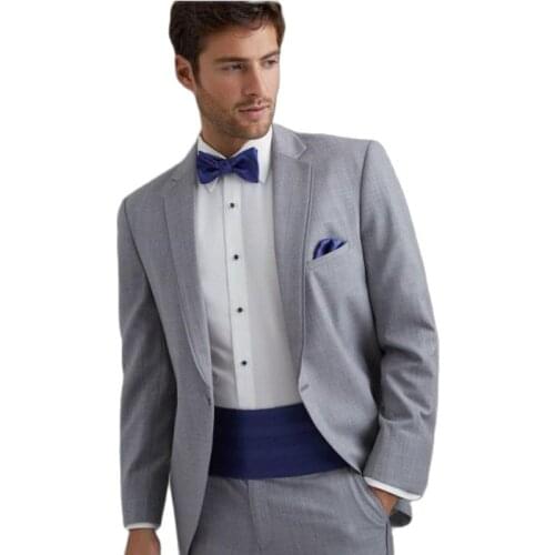 Light Grey Men‘s Evening Dress Cocktail Party Business Suits Customize Notck Lapel Groom Tuxedos (Jacket+Pants+Bow Tie) W:794