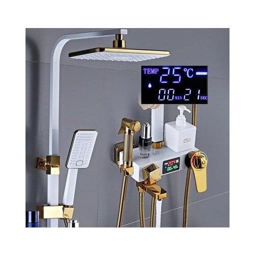 Thermostatic Shower Set LED digital display shower faucet wall mounted Bathtub Shower Mixer system rainfall shower head