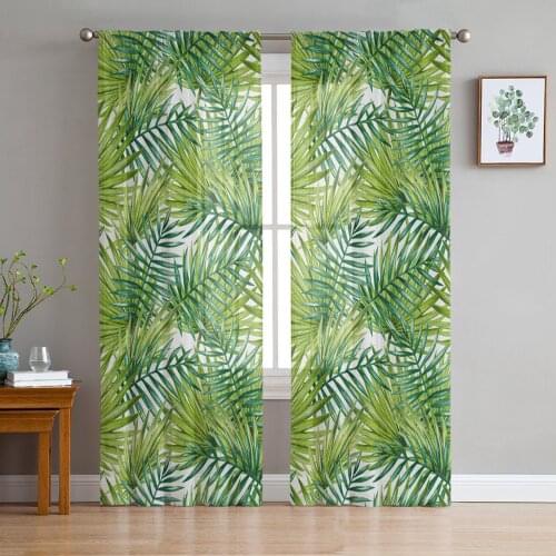 Tropical Rainforest Leaf Plant Sheer Curtains for Living Room Modern Voile Curtain Bedroom Tulle Curtains Window Drapes Decor