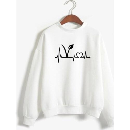 VEGETARIAN VEGAN HEARTBEAT LIFELINE Female Hoodies Women Long Sleeve Hoodie Sweatshirt Print O-neck Sweatshirt Autumn CasuaVEGET