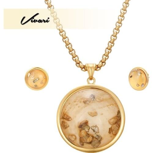Vivari 2018 Vintage Elegant 2 Types Jewelry Set Gold Color Necklace Women Earrings For Women Egg Shape Semi-Precious Stones