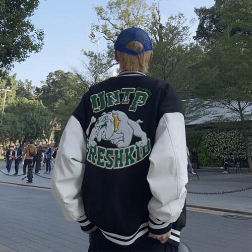 Women Embroidered Baseball Jacket Single-breasted Splice Baseball Uniform BF Style Vintage Streetwear Loose Bomber Jackets