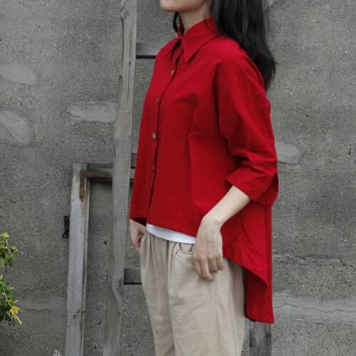 Women Autumn Bat Sleeve Loose Shirt Blouse Female Irreguar Length Red Shirt 2019 Half Sleeve Blouse Tops