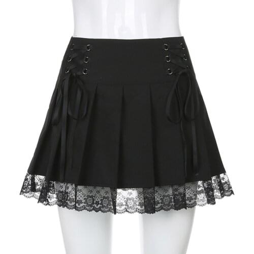 Woman Punk Style Sexy Dark Academia Skirt Lace Up Gothic Y2K Pleated Skirt Aesthetic Vintage Streetwear Dance Mini Skirts