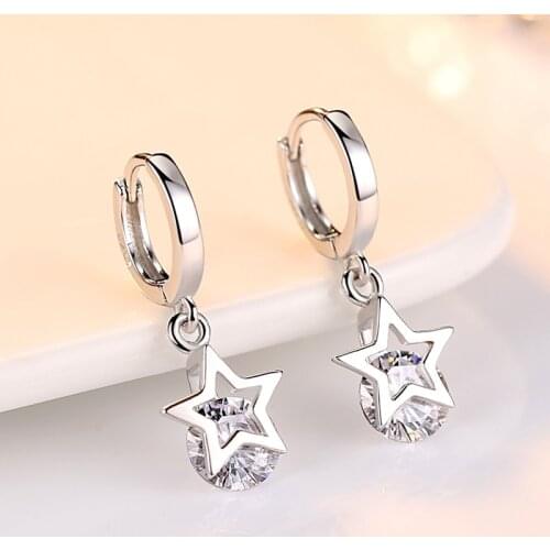 Sweet Asymmetrical Star Earrings silver color Five Point Star Zircon Crystal Earrings For Women oorbellen pendientes