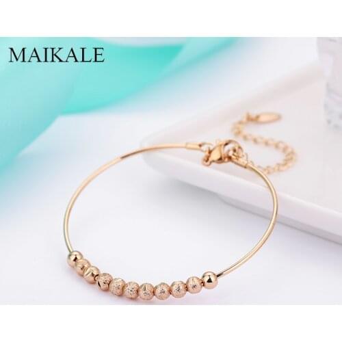 MAIKALE Gold Color Beads Adjustable Bracelets for Women High Quality Plated 45MM Chain Resizable Bangle Fashion Jewelry Gifts