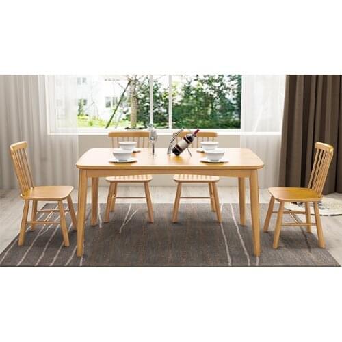 1.2m Nordic modern simple full solid wood rectangular burlywood color dining table with 4 chairs
