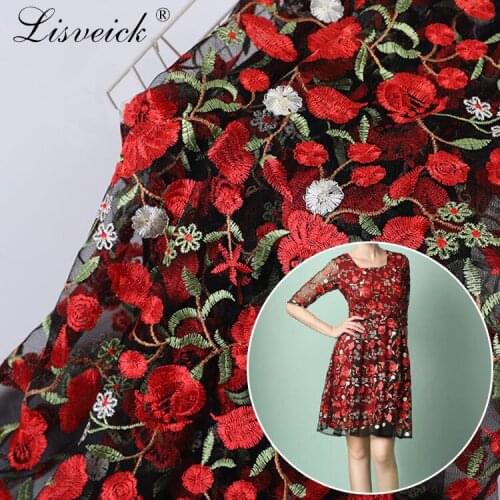 1meter 135cm African Embroidery French Lace Fabric red Color Nigerian Mesh Net Lace Material with beads for Party Dress Making