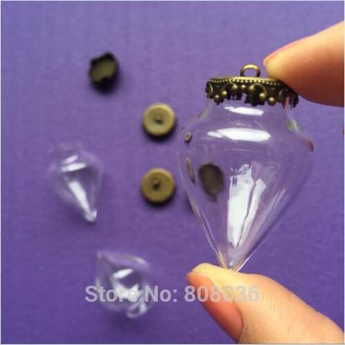 10pcs 38x25mm tear drop glass globe orb clear wishing bottle pendant with flat crown tray, jewelry necklace handmade art gifts