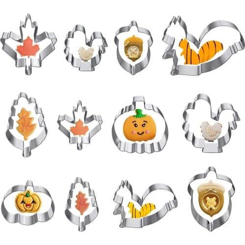 12PCS Set Thanksgiving Turkey Festival Stainless Steel Biscuit Mold Biscuit Fruit Cake Mold Cutting Die Set Baking Tools