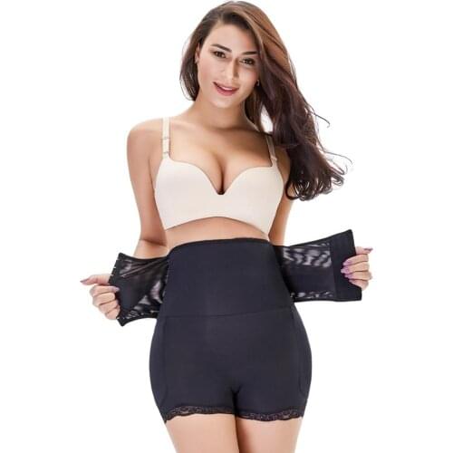 2020 Women Body Shaper High Waist Trainer Sponge Pads Buttock Lifter Plus Size Shapewear Corset Bodysuit Lace Underwear Shaping