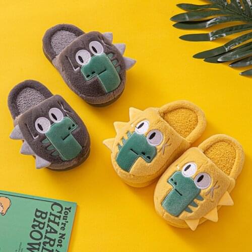 2021 Winter Childrens Slippers Keep Warm Cute Dinosaur Print Slippers Non-slip kids slippers toddler boy shoes
