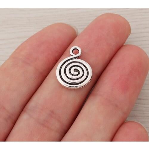 30 x Swirl Spiral Vortex Round Charms 2 Sided Pendants For Bracelet Necklace Jewelry Making Findings 17x14mm