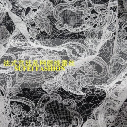 120CM Wide White Polyester Embroidery Lace Fabric for Wedding Evening Dress S236