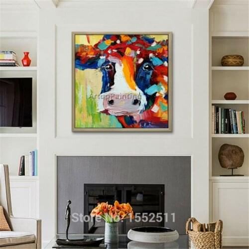 Cow painting On Canvas Animal acrylic Painting Wall Art pictures For Living Room plattle knife modern abstract caudros decor02