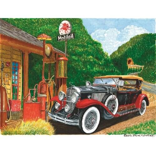 In front of the house vintage car canvas oil painting picture Happy cozy village life print on canvas good gift