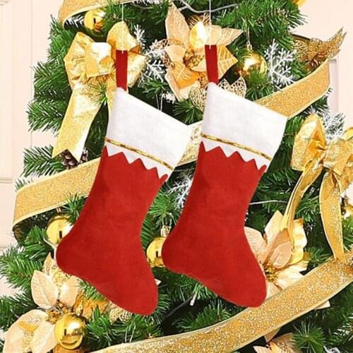 Red Christmas Stockings Gifts Hanging Christmas Tree Decoration Non-woven Fabric Red Xmas Sock Children Ornament Gift Bag