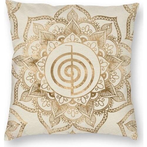 Pastel Gold Lotus Mandala Square Throw Pillow Cover Decoration 3D Double Side Print Meditation Flower Cushion Cover for Sofa