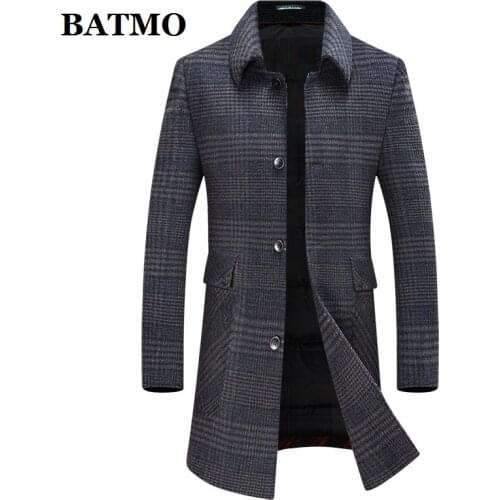 BATMO 2021 new arrival autumn&winter wool plaid trench coat men,mens 90% white duck down liner overcoat,plus-size M-4XL A820