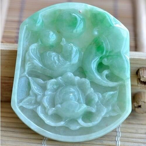 Hetian jade emerald peony flower pendant jade warmH03