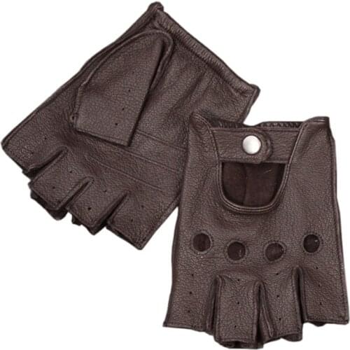 High Quality Deerskin Half Finger Gloves Male Retro Locomotive Non-Slip Wear-Resistant Men Driving Fingerless Gloves NAN73