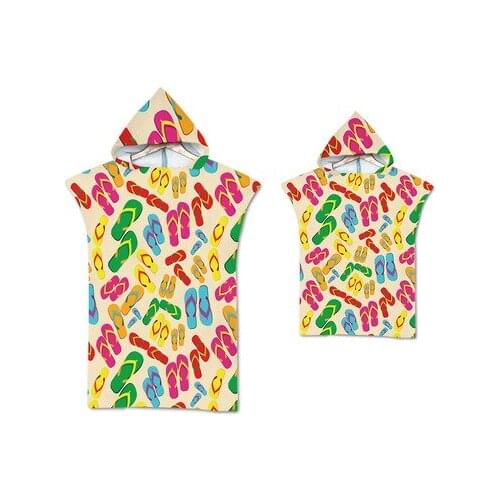 Parent-Child Foot Printed Microfiber Beach Poncht Towel Outdoor Quick Drying Swimming Surf Towels Absorbent Keep Warm Bathrobe