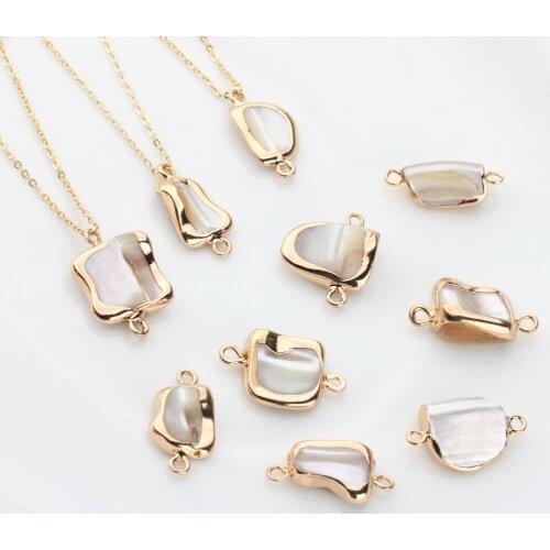 Natural White Shell Charms Irregular Geometry Double Hole Connectors Charms 1pcs For DIY Earrings Jewelry Making Accessories