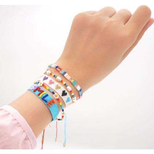 Simple Multi-layered Baroque Pearl Rainbow Daisy Beaded Miyuki Rice Bead Woven Love Bracelet Female Beaded Bracalet Boho